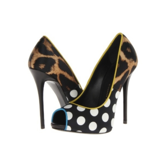 Giuseppe Zanotti Satin Peep-Toe Leopard/Polkadot Pumps- NOTE: added bottom sole